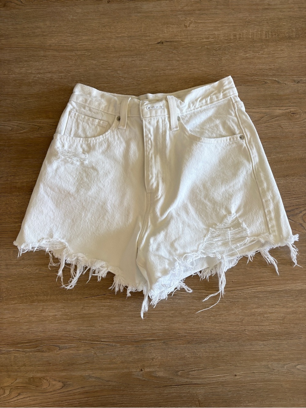 Levi Women’s High-Rise White Distressed Denim Shorts
